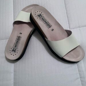 Mephisto Slide Sandals, White Patent Leather, Sz. 40, Made in France